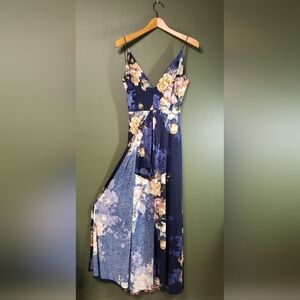 Lovely Day Navy Floral Cutout Maxi Romper – Elegant & Feminine